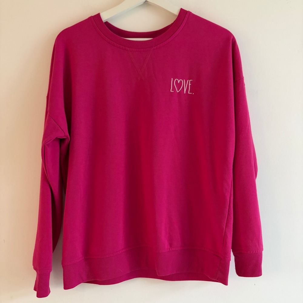 Rae Dunn Sweatshirt Pink Love Embroidery Crew Neck Long‎ Sleeve Valentine's